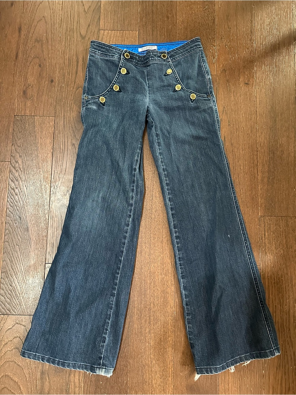 Y2K Fortune Denim Dark Blue Women’s Wide-Leg Jeans with Gold Button Detail